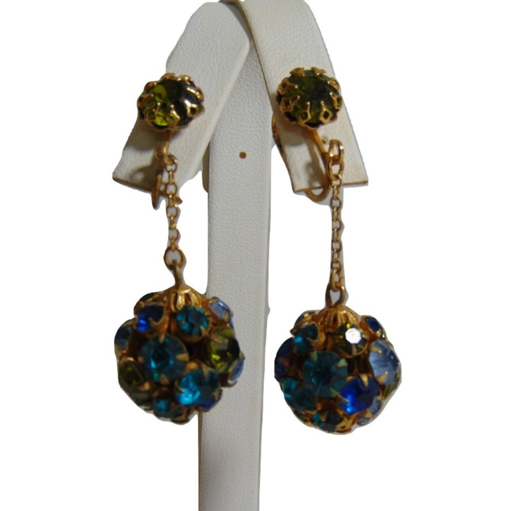Vintage Multi color Rhinestone Cluster Earrings